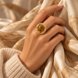 Bague or et marron en acier inoxydable